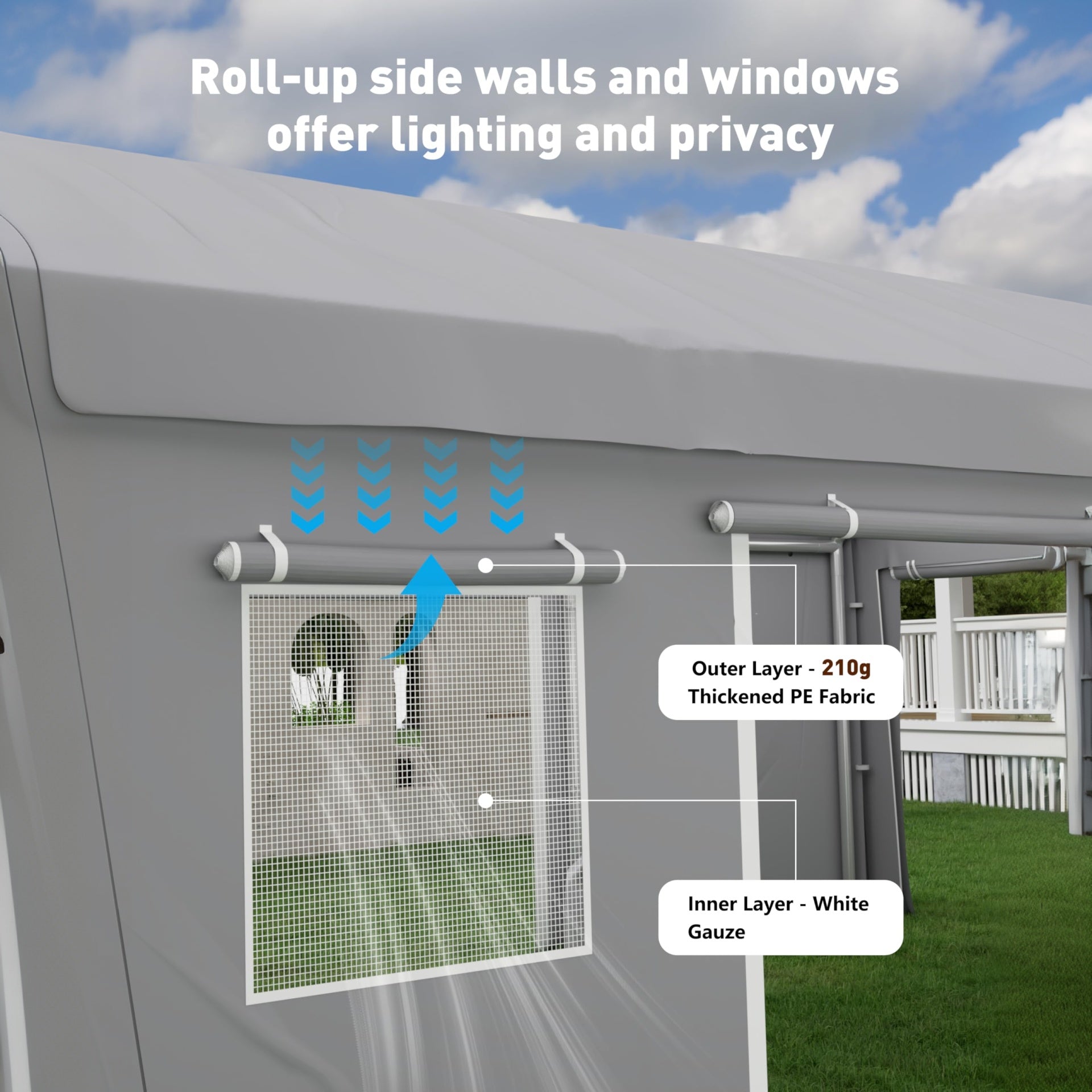 N-Hood Ltd Heavy Duty Carport Sidewall Replacement Panels, Waterproof 180gsm Triple Layer PE Tarp with Roll Up Doors & Mesh Windows, UV-Protected Garage Side Cover - Image 5