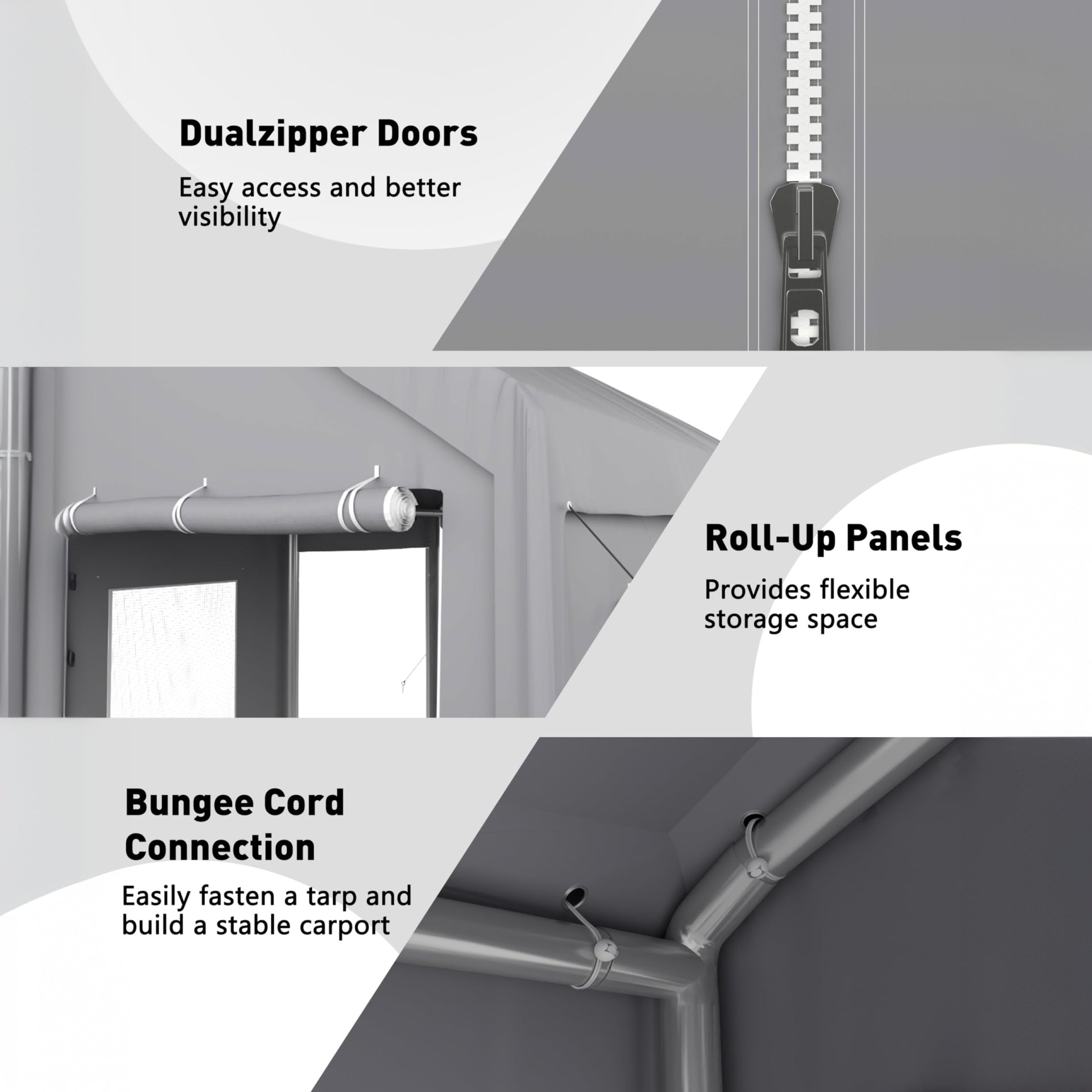 N-Hood Ltd Heavy Duty Carport Sidewall Replacement Panels, Waterproof 180gsm Triple Layer PE Tarp with Roll Up Doors & Mesh Windows, UV-Protected Garage Side Cover - Image 3